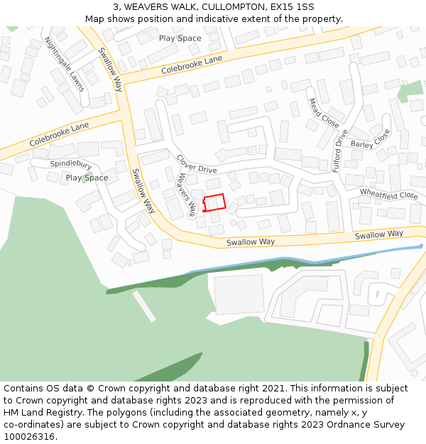 3, WEAVERS WALK, CULLOMPTON, EX15 1SS: Location map and indicative extent of plot