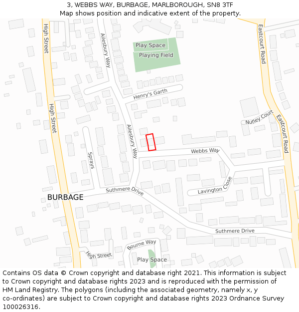 3, WEBBS WAY, BURBAGE, MARLBOROUGH, SN8 3TF: Location map and indicative extent of plot