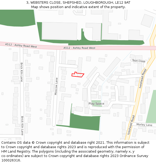 3, WEBSTERS CLOSE, SHEPSHED, LOUGHBOROUGH, LE12 9AT: Location map and indicative extent of plot
