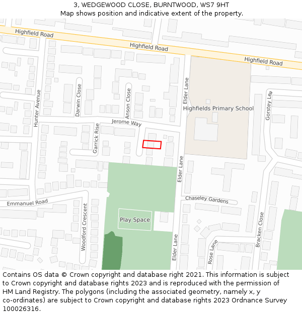 3, WEDGEWOOD CLOSE, BURNTWOOD, WS7 9HT: Location map and indicative extent of plot