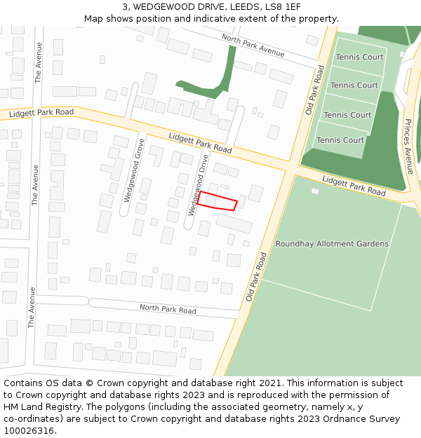 3, WEDGEWOOD DRIVE, LEEDS, LS8 1EF: Location map and indicative extent of plot