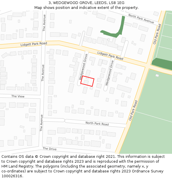 3, WEDGEWOOD GROVE, LEEDS, LS8 1EG: Location map and indicative extent of plot