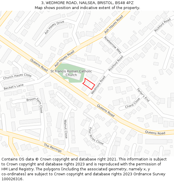 3, WEDMORE ROAD, NAILSEA, BRISTOL, BS48 4PZ: Location map and indicative extent of plot