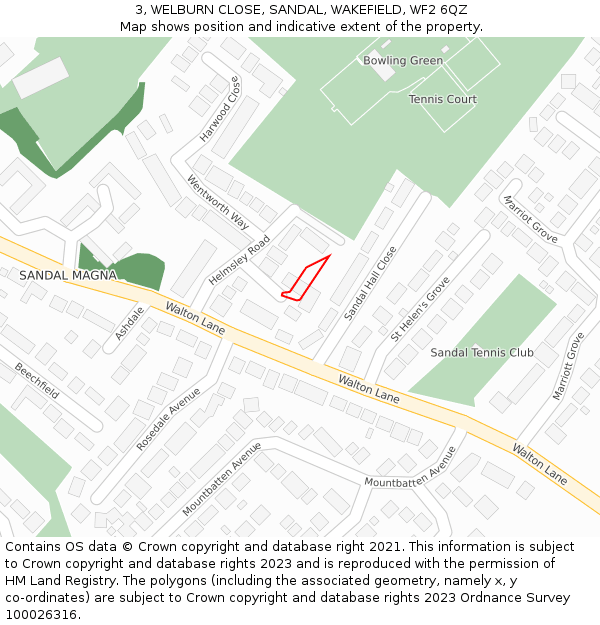 3, WELBURN CLOSE, SANDAL, WAKEFIELD, WF2 6QZ: Location map and indicative extent of plot