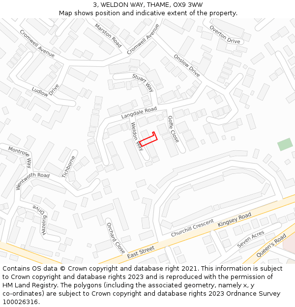 3, WELDON WAY, THAME, OX9 3WW: Location map and indicative extent of plot