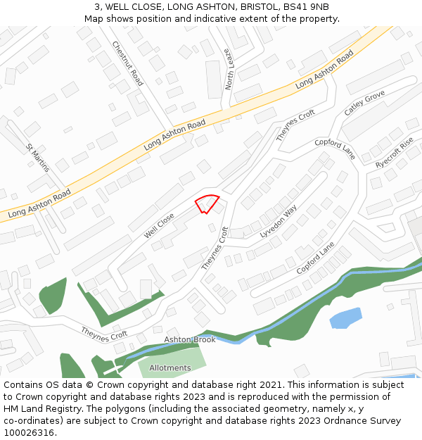 3, WELL CLOSE, LONG ASHTON, BRISTOL, BS41 9NB: Location map and indicative extent of plot