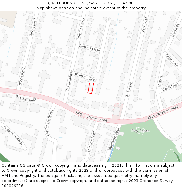 3, WELLBURN CLOSE, SANDHURST, GU47 9BE: Location map and indicative extent of plot