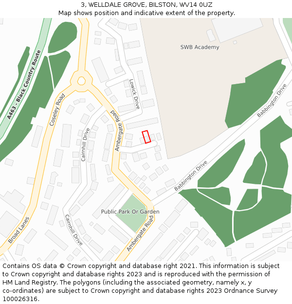 3, WELLDALE GROVE, BILSTON, WV14 0UZ: Location map and indicative extent of plot