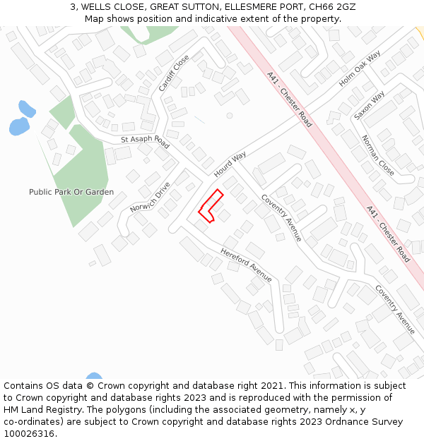 3, WELLS CLOSE, GREAT SUTTON, ELLESMERE PORT, CH66 2GZ: Location map and indicative extent of plot