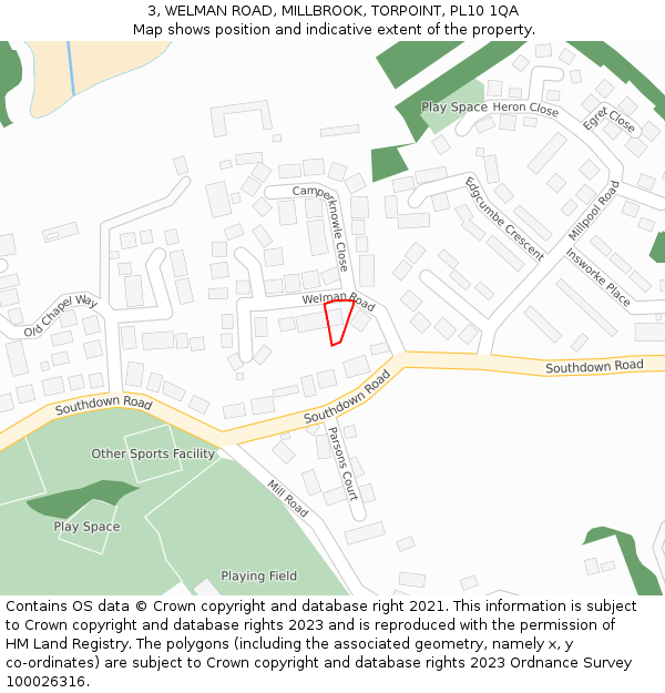 3, WELMAN ROAD, MILLBROOK, TORPOINT, PL10 1QA: Location map and indicative extent of plot