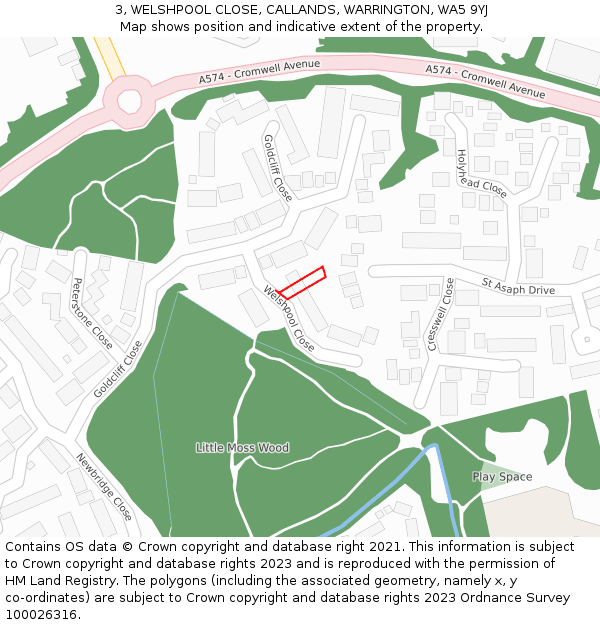 3, WELSHPOOL CLOSE, CALLANDS, WARRINGTON, WA5 9YJ: Location map and indicative extent of plot