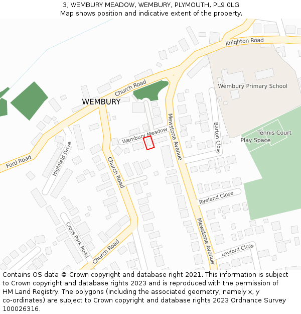 3, WEMBURY MEADOW, WEMBURY, PLYMOUTH, PL9 0LG: Location map and indicative extent of plot