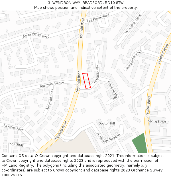 3, WENDRON WAY, BRADFORD, BD10 8TW: Location map and indicative extent of plot
