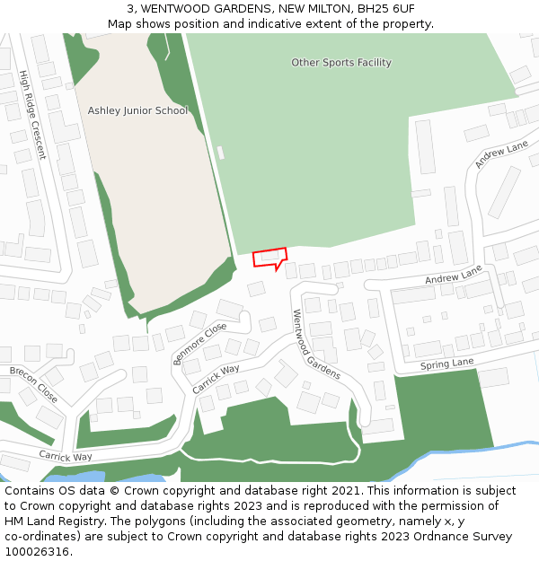3, WENTWOOD GARDENS, NEW MILTON, BH25 6UF: Location map and indicative extent of plot