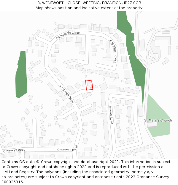 3, WENTWORTH CLOSE, WEETING, BRANDON, IP27 0GB: Location map and indicative extent of plot