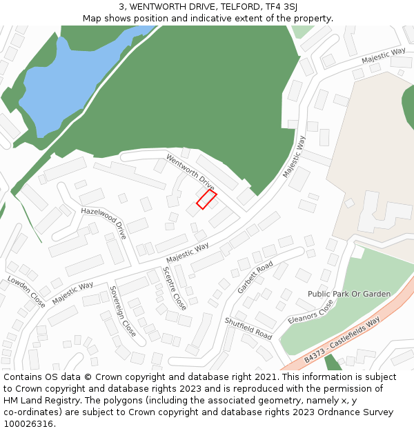 3, WENTWORTH DRIVE, TELFORD, TF4 3SJ: Location map and indicative extent of plot