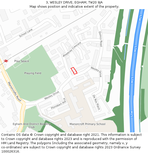 3, WESLEY DRIVE, EGHAM, TW20 9JA: Location map and indicative extent of plot
