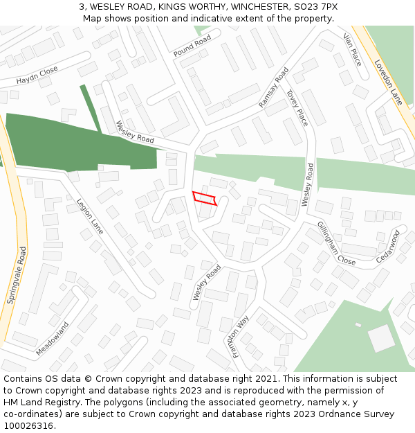 3, WESLEY ROAD, KINGS WORTHY, WINCHESTER, SO23 7PX: Location map and indicative extent of plot