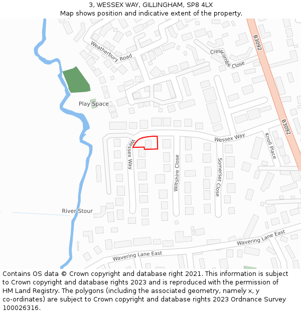3, WESSEX WAY, GILLINGHAM, SP8 4LX: Location map and indicative extent of plot
