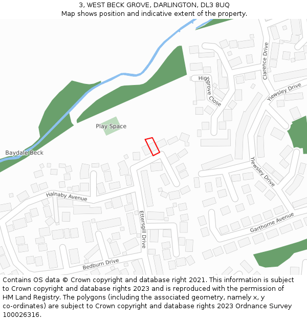 3, WEST BECK GROVE, DARLINGTON, DL3 8UQ: Location map and indicative extent of plot