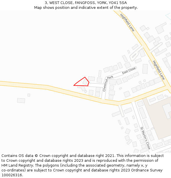 3, WEST CLOSE, FANGFOSS, YORK, YO41 5SA: Location map and indicative extent of plot