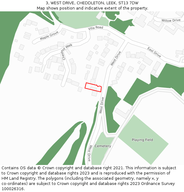 3, WEST DRIVE, CHEDDLETON, LEEK, ST13 7DW: Location map and indicative extent of plot