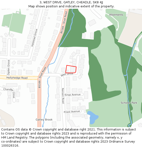 3, WEST DRIVE, GATLEY, CHEADLE, SK8 4JJ: Location map and indicative extent of plot