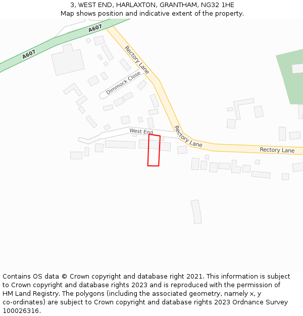 3, WEST END, HARLAXTON, GRANTHAM, NG32 1HE: Location map and indicative extent of plot