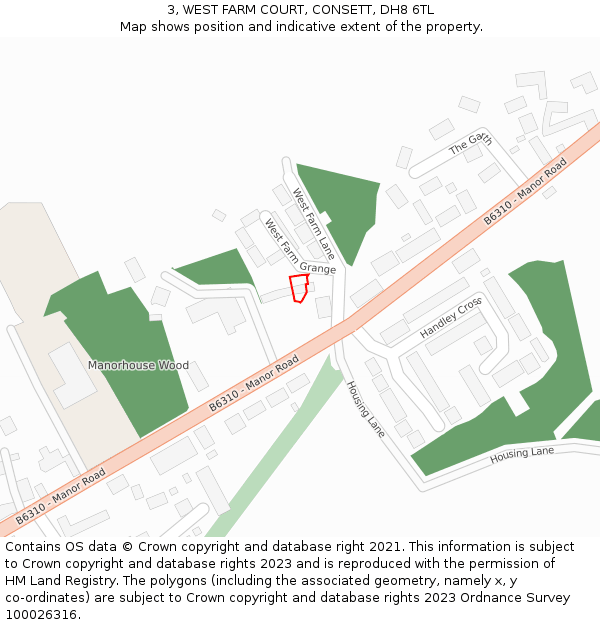 3, WEST FARM COURT, CONSETT, DH8 6TL: Location map and indicative extent of plot