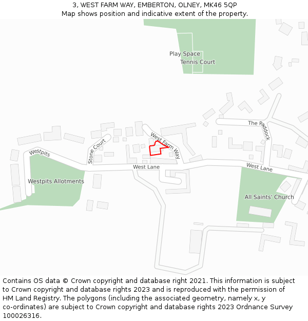 3, WEST FARM WAY, EMBERTON, OLNEY, MK46 5QP: Location map and indicative extent of plot