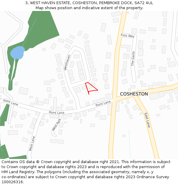 3, WEST HAVEN ESTATE, COSHESTON, PEMBROKE DOCK, SA72 4UL: Location map and indicative extent of plot