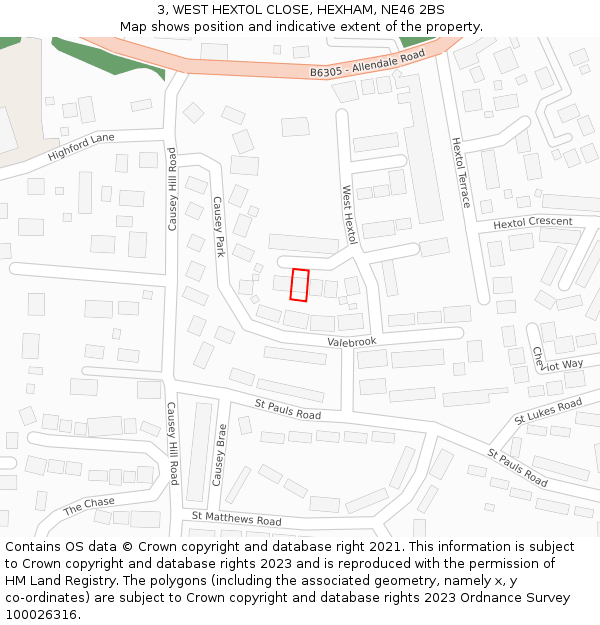3, WEST HEXTOL CLOSE, HEXHAM, NE46 2BS: Location map and indicative extent of plot