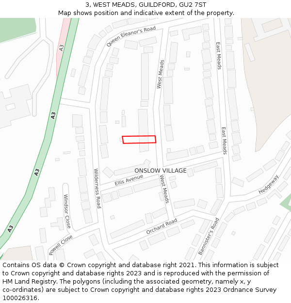 3, WEST MEADS, GUILDFORD, GU2 7ST: Location map and indicative extent of plot