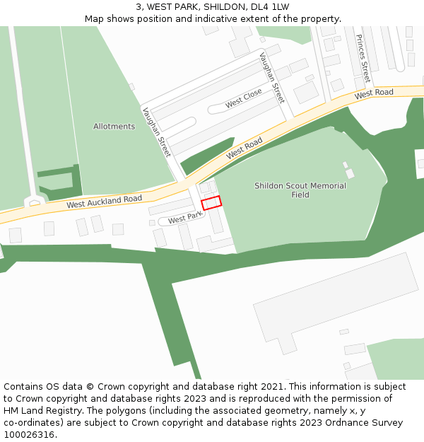 3, WEST PARK, SHILDON, DL4 1LW: Location map and indicative extent of plot