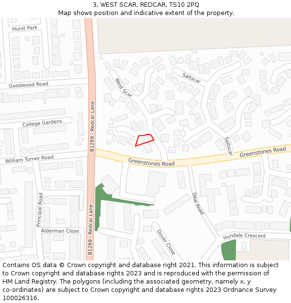 3, WEST SCAR, REDCAR, TS10 2PQ: Location map and indicative extent of plot
