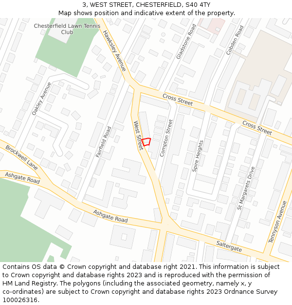 3, WEST STREET, CHESTERFIELD, S40 4TY: Location map and indicative extent of plot