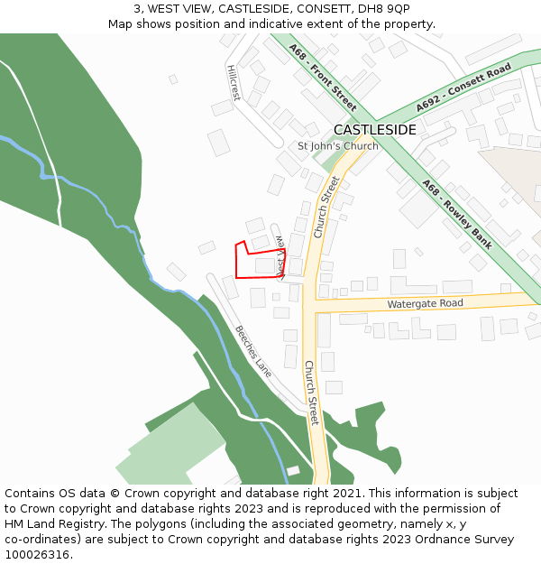 3, WEST VIEW, CASTLESIDE, CONSETT, DH8 9QP: Location map and indicative extent of plot