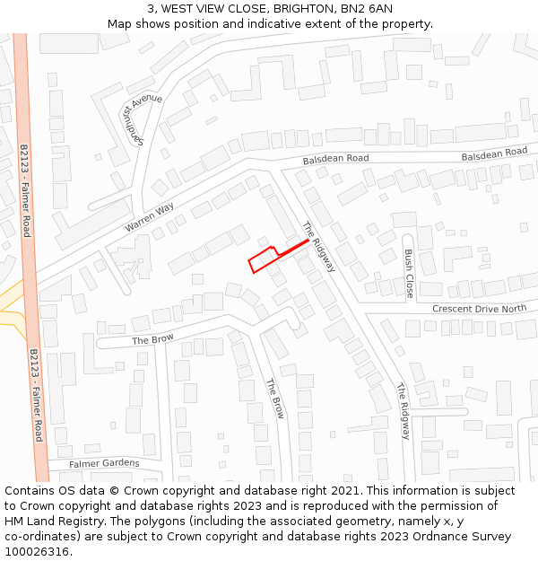 3, WEST VIEW CLOSE, BRIGHTON, BN2 6AN: Location map and indicative extent of plot