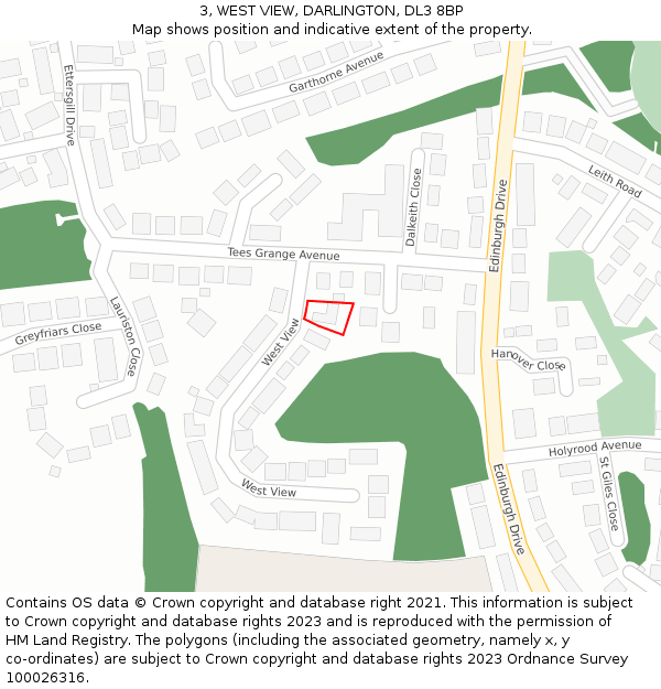 3, WEST VIEW, DARLINGTON, DL3 8BP: Location map and indicative extent of plot