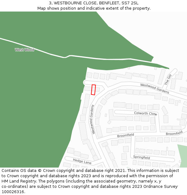 3, WESTBOURNE CLOSE, BENFLEET, SS7 2SL: Location map and indicative extent of plot