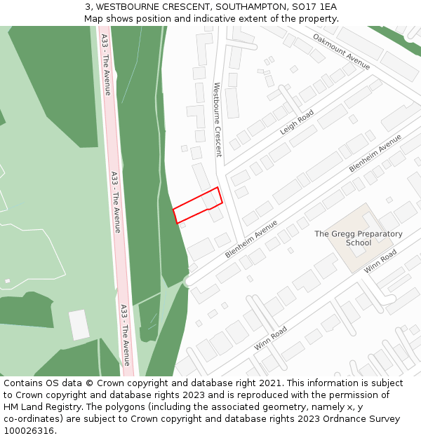 3, WESTBOURNE CRESCENT, SOUTHAMPTON, SO17 1EA: Location map and indicative extent of plot