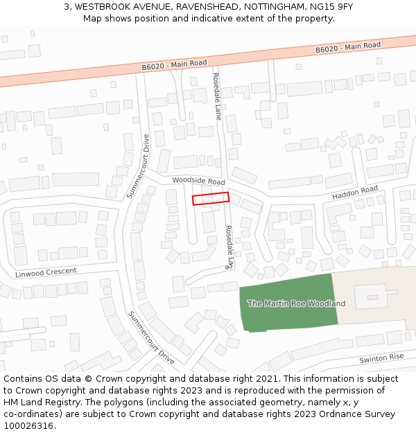 3, WESTBROOK AVENUE, RAVENSHEAD, NOTTINGHAM, NG15 9FY: Location map and indicative extent of plot