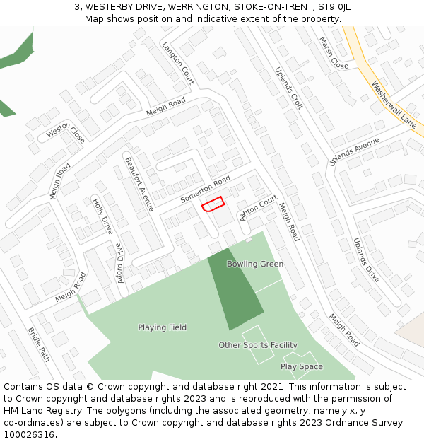 3, WESTERBY DRIVE, WERRINGTON, STOKE-ON-TRENT, ST9 0JL: Location map and indicative extent of plot