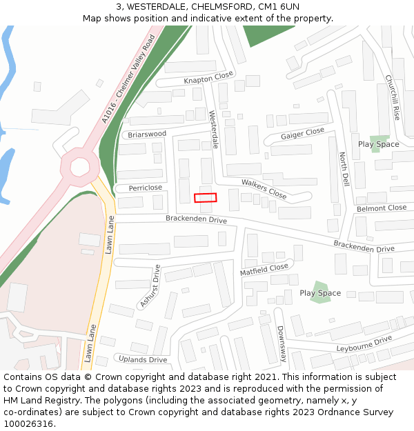 3, WESTERDALE, CHELMSFORD, CM1 6UN: Location map and indicative extent of plot