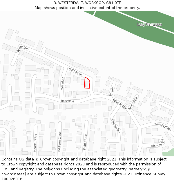 3, WESTERDALE, WORKSOP, S81 0TE: Location map and indicative extent of plot