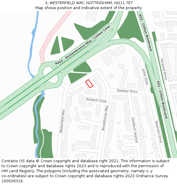 3, WESTERFIELD WAY, NOTTINGHAM, NG11 7ET: Location map and indicative extent of plot