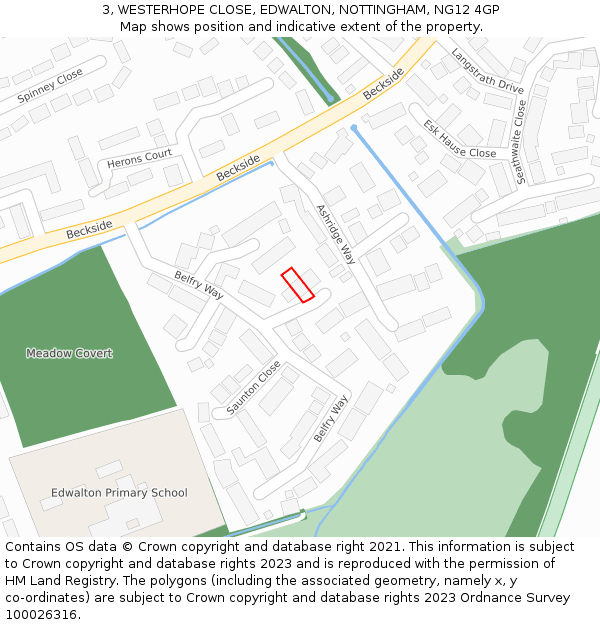 3, WESTERHOPE CLOSE, EDWALTON, NOTTINGHAM, NG12 4GP: Location map and indicative extent of plot