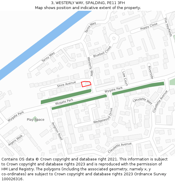 3, WESTERLY WAY, SPALDING, PE11 3FH: Location map and indicative extent of plot