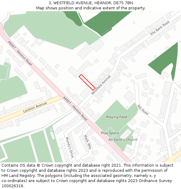 3, WESTFIELD AVENUE, HEANOR, DE75 7BN: Location map and indicative extent of plot