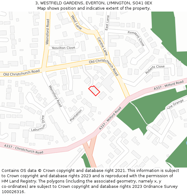 3, WESTFIELD GARDENS, EVERTON, LYMINGTON, SO41 0EX: Location map and indicative extent of plot